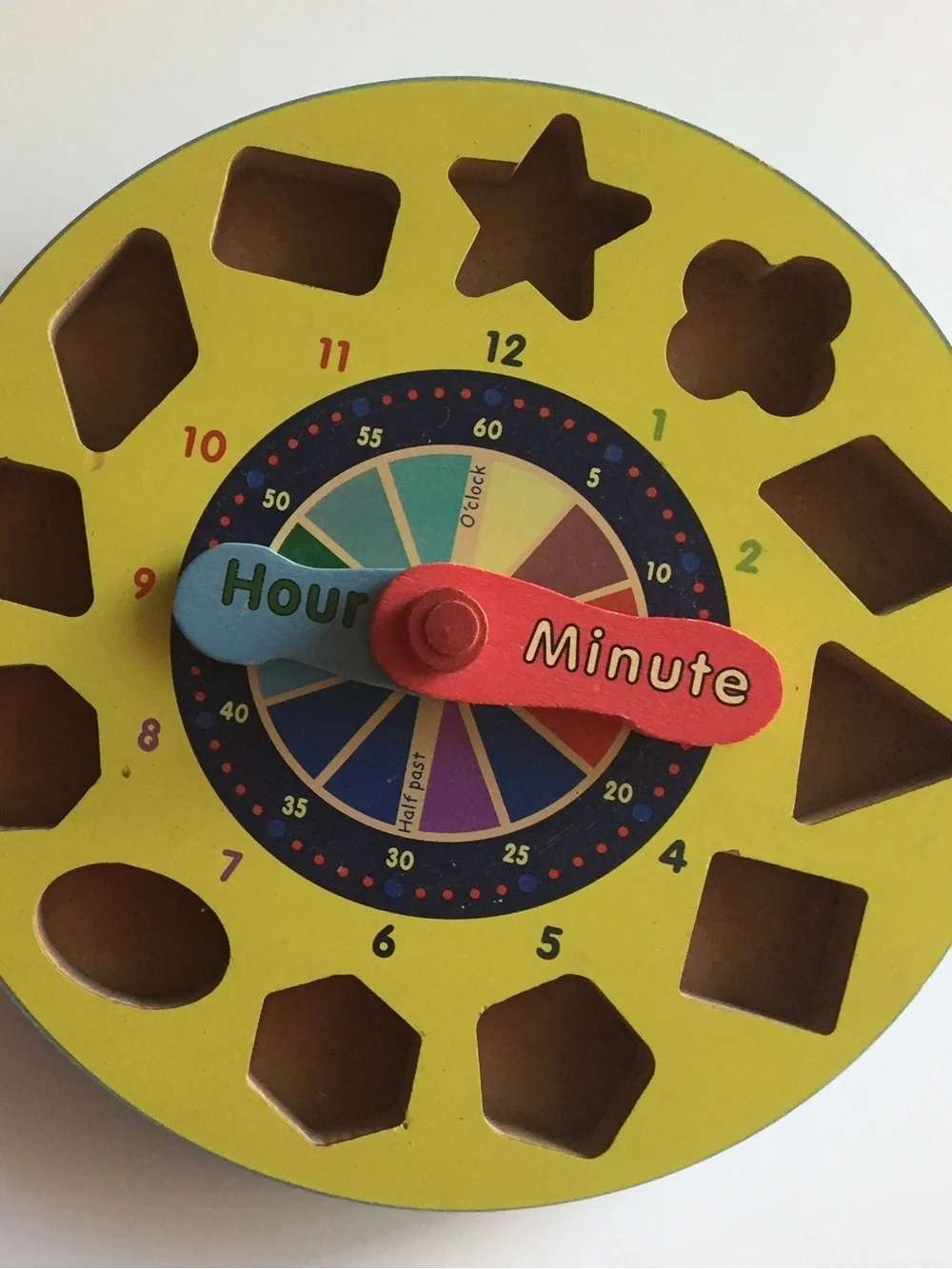 Melissa & Doug Classic Shape Sorting Clock learn colors numbers time wood blocks